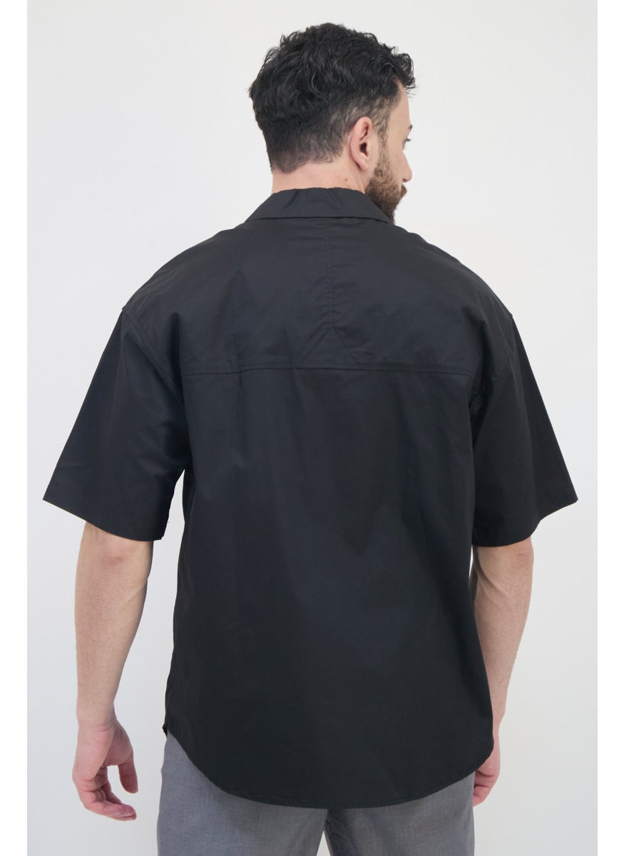 Men Regular Fit Short Sleeves Printed Casual Shirt, Black