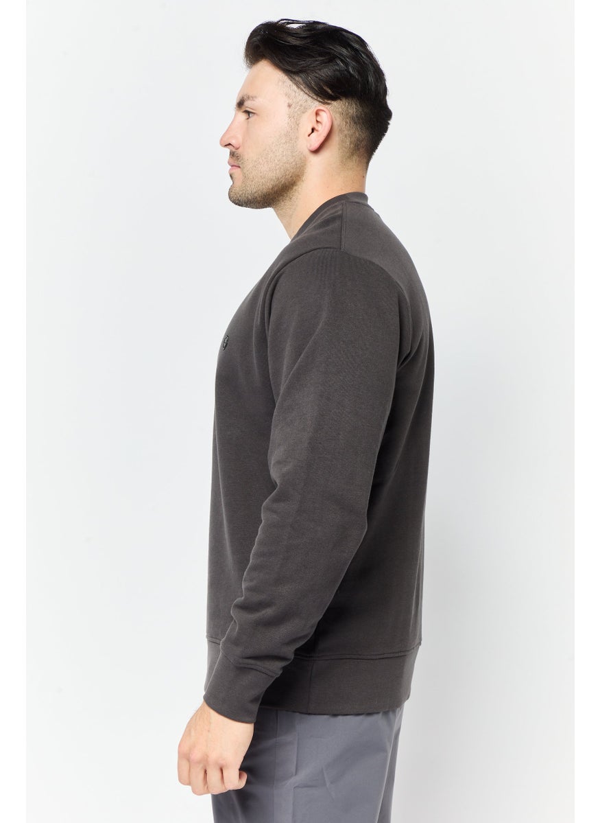 Men Crew Neck Brand Logo Long Sleeves Sweatshirt, Dusty Grey