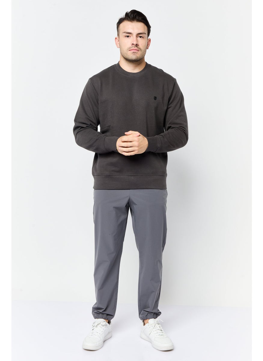 Men Crew Neck Brand Logo Long Sleeves Sweatshirt, Dusty Grey
