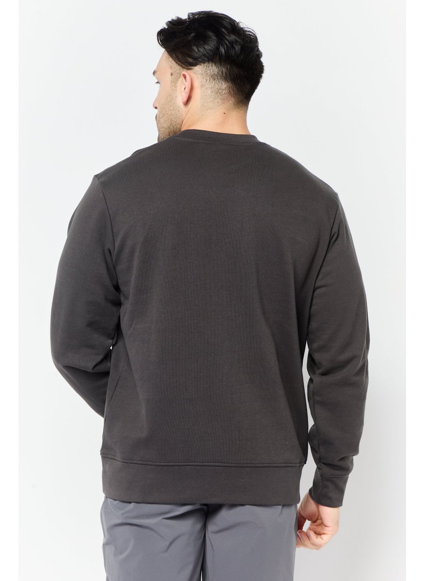 Men Crew Neck Brand Logo Long Sleeves Sweatshirt, Dusty Grey