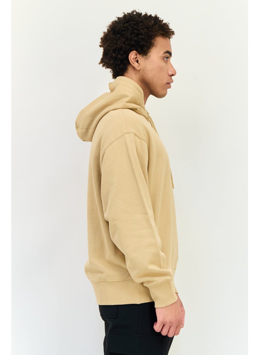 Men Long Sleeves Graphic Print Hoodie, Beige