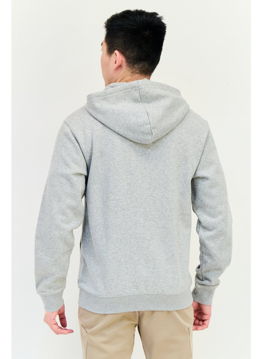 Men Sportswear Fit Embroidered Logo Long Sleeves Outdoor Hoodie, Grey