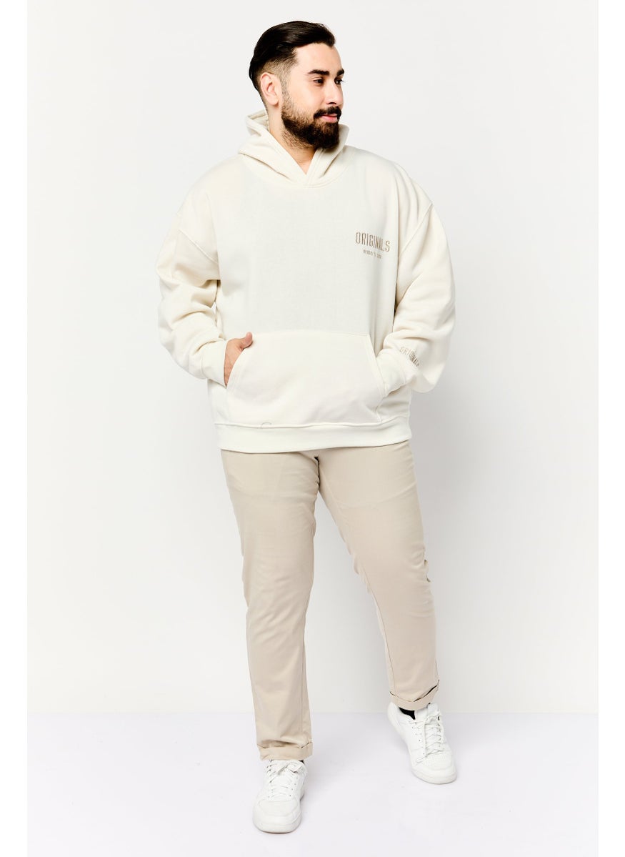 Men Graphic Print Long Sleeve Hoodie, Cream