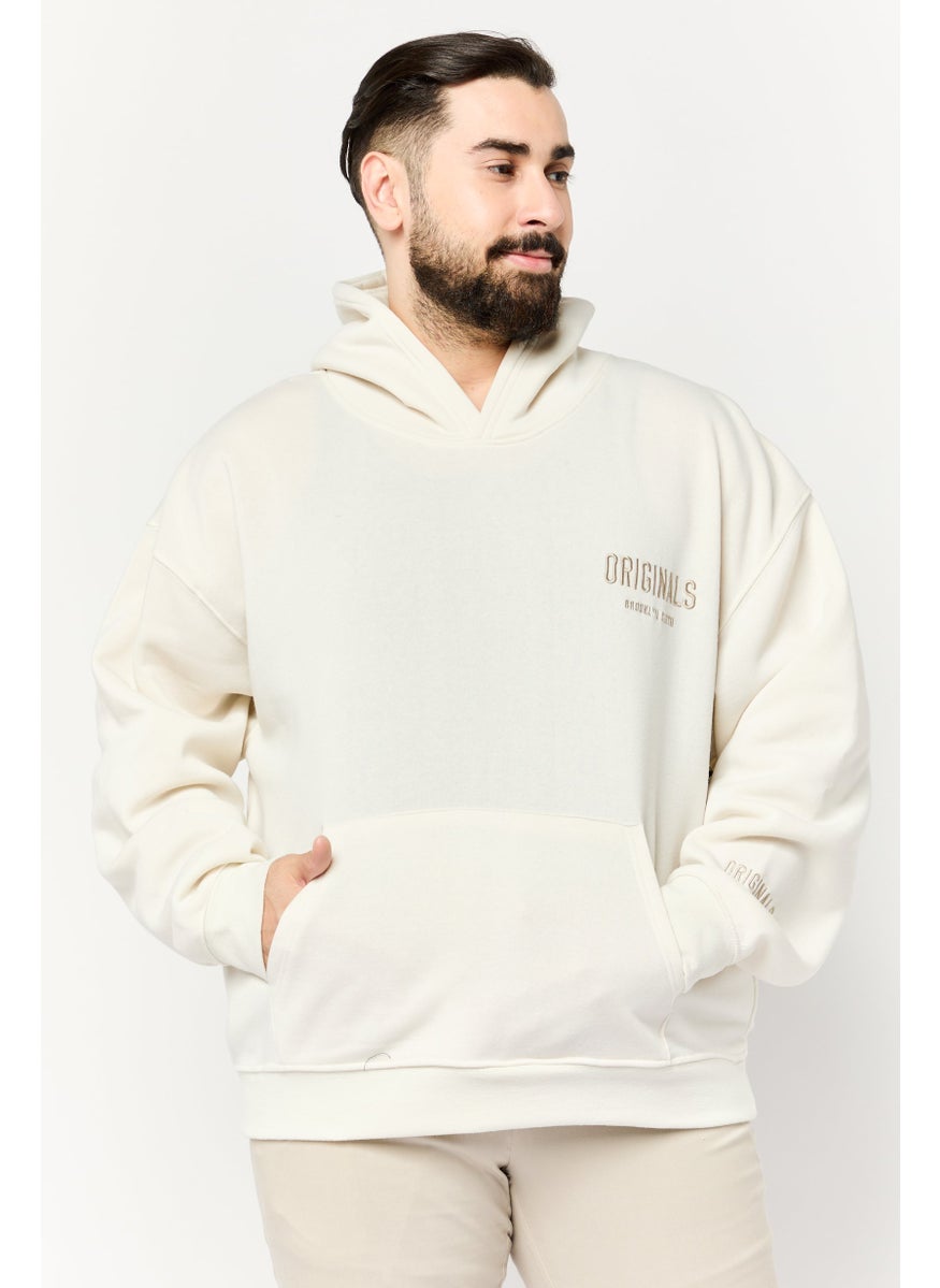 Men Graphic Print Long Sleeve Hoodie, Cream