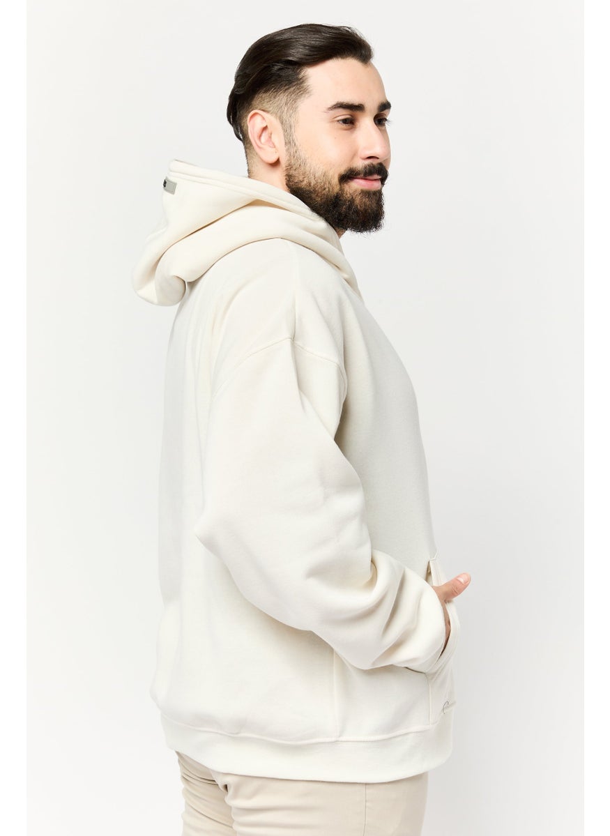 Men Graphic Print Long Sleeve Hoodie, Cream