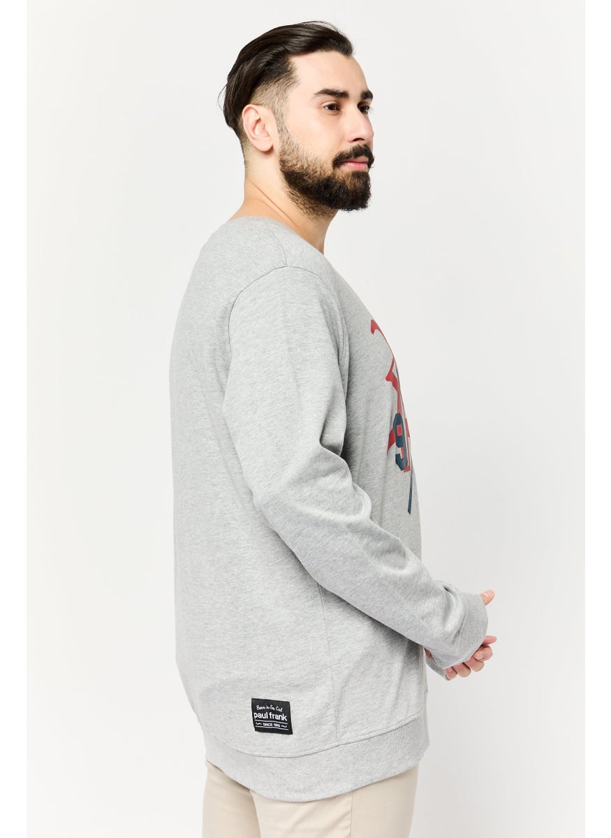 Men Crew Neck Long Sleeves Graphic Print Sweatshirt, Grey