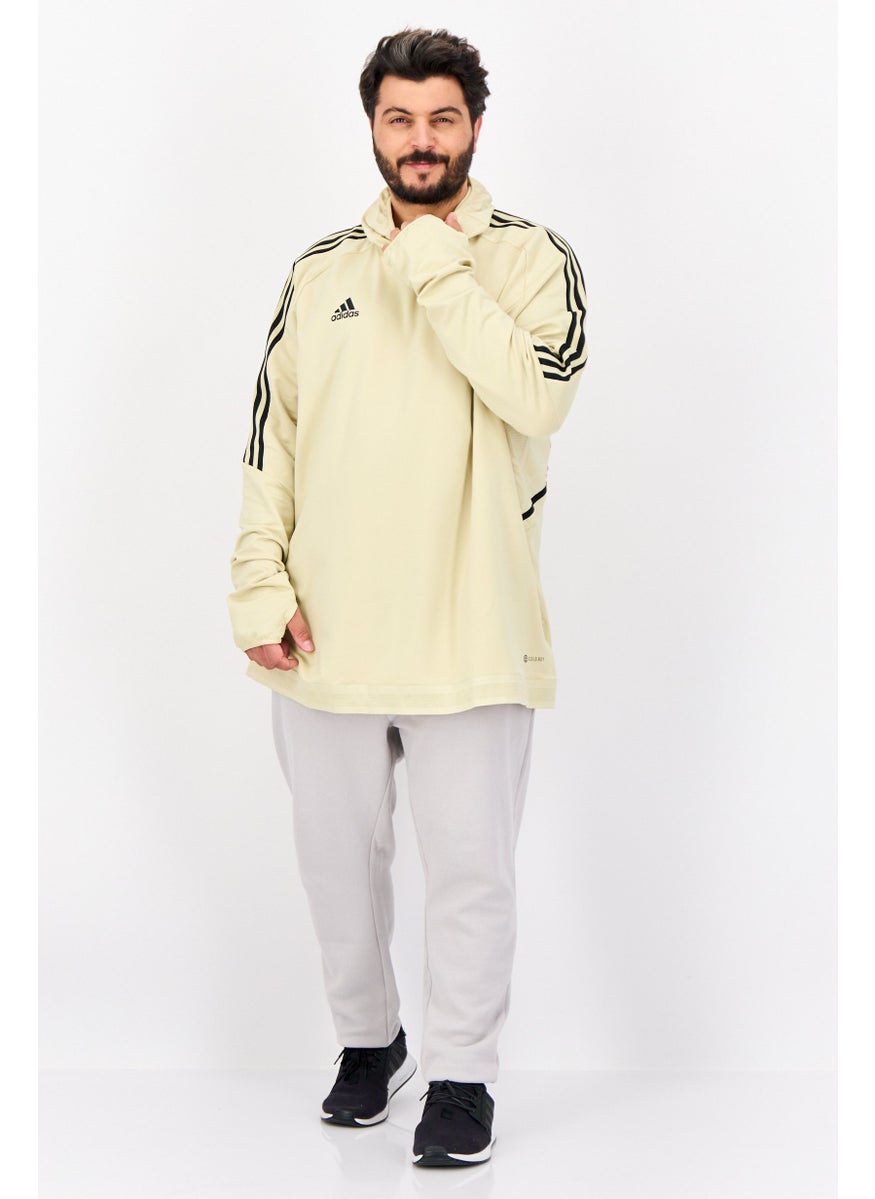 Men Sportswear Fit Long Sleeve 3 Stripe Training Sweatshirt, Beige