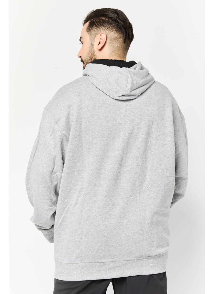 Men Embroidered Logo Long Sleeves Hoodies, Light Grey