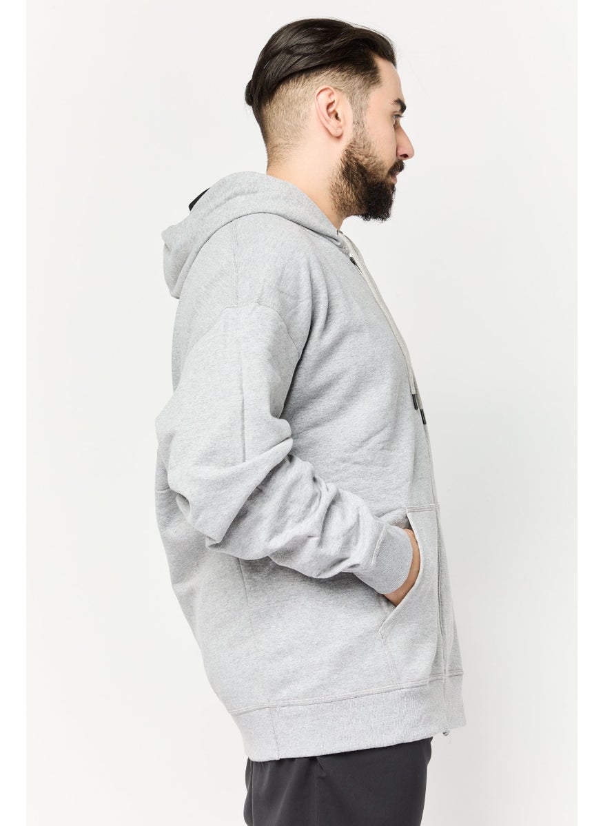 Men Embroidered Logo Long Sleeves Hoodies, Light Grey