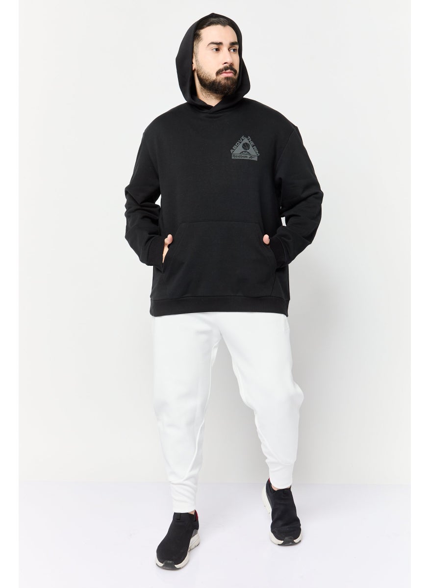 Men Sportswear Fit Long Sleeve Basketball Hoodie, Black