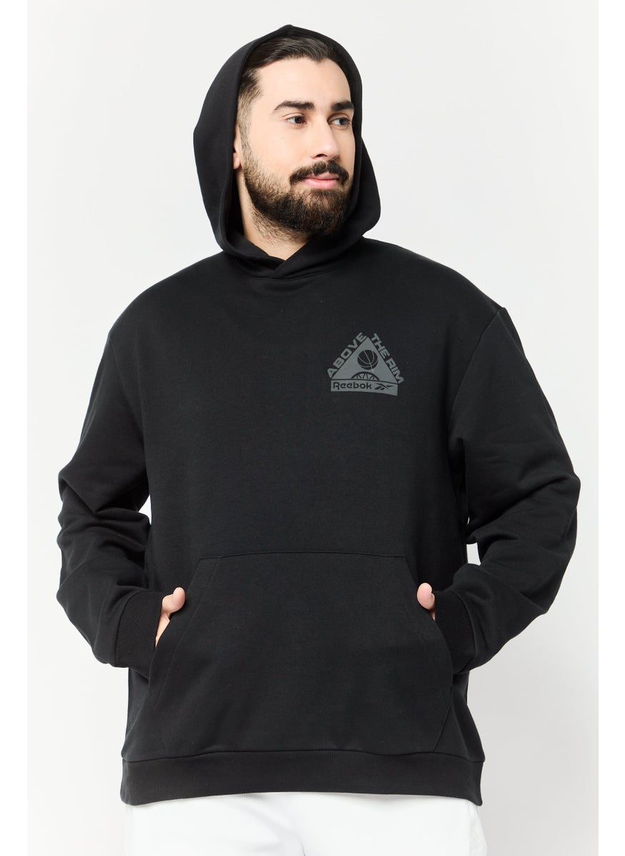 Men Sportswear Fit Long Sleeve Basketball Hoodie, Black