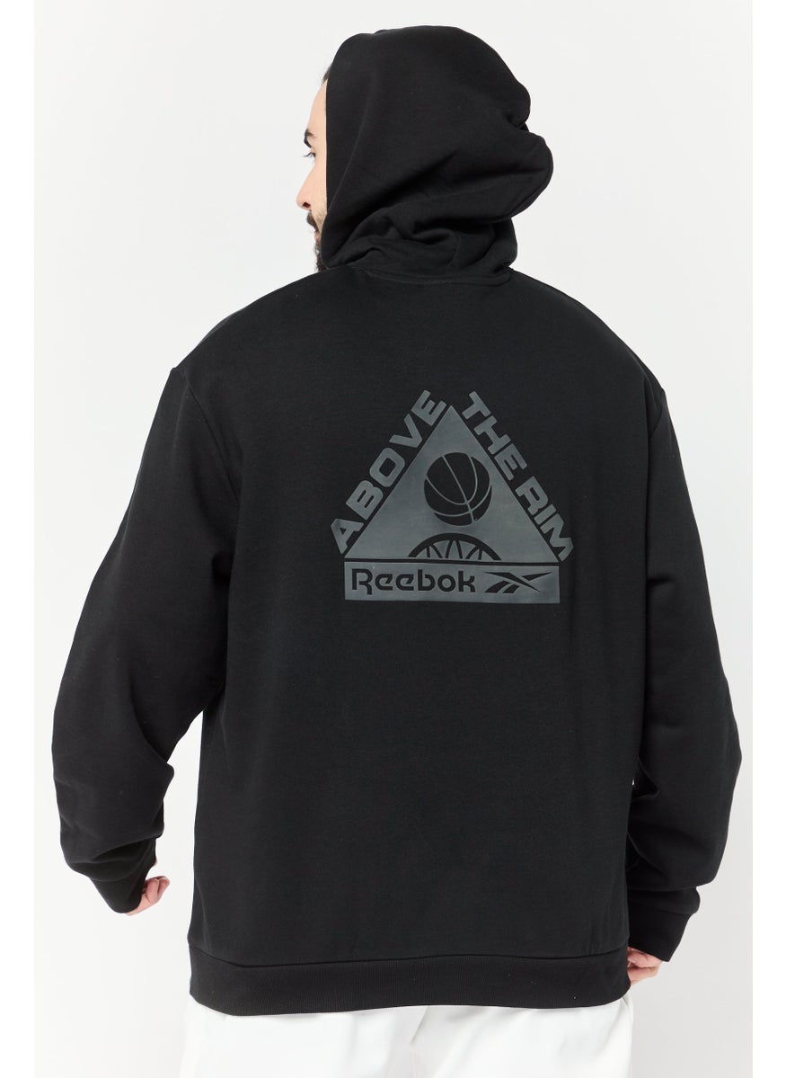 Men Sportswear Fit Long Sleeve Basketball Hoodie, Black