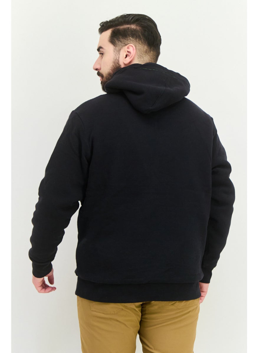 Men Embroidered Logo Long Sleeve Hoodie Black
