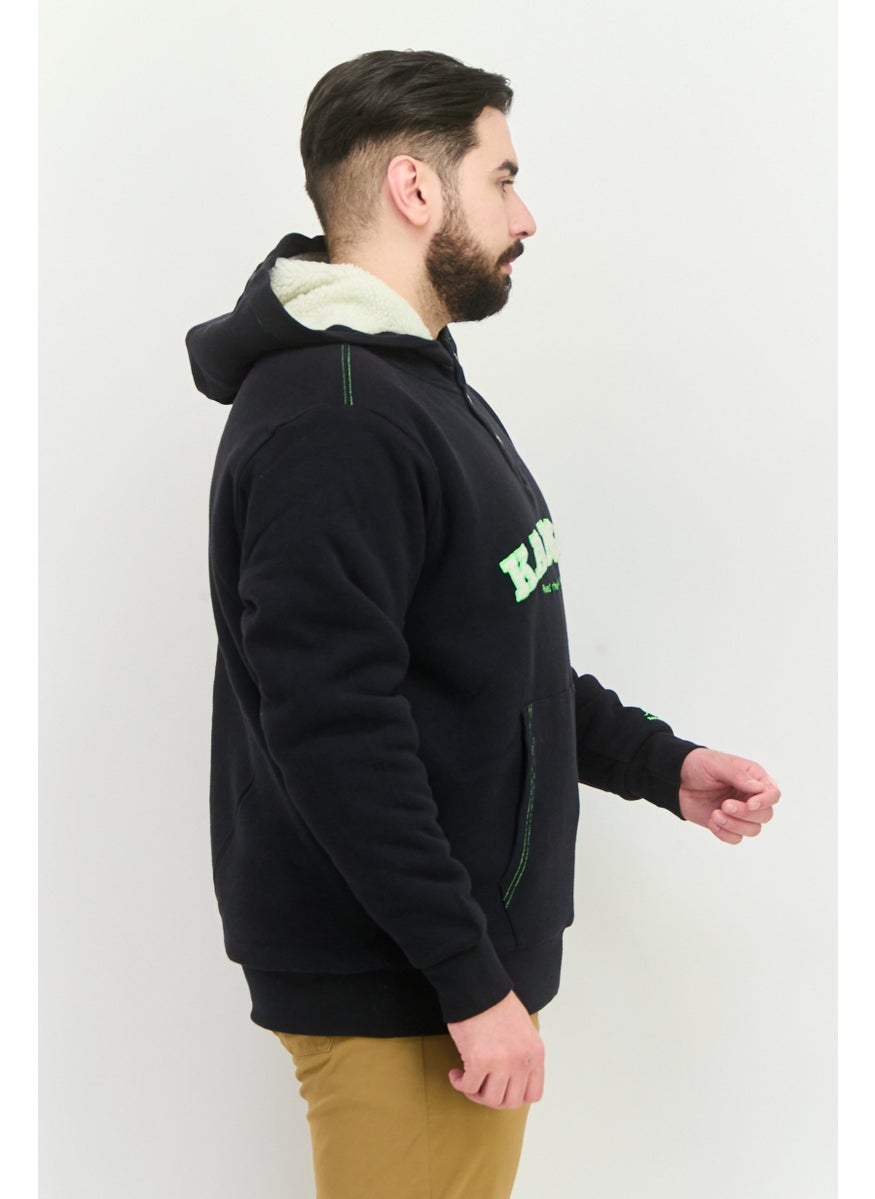 Men Embroidered Logo Long Sleeve Hoodie Black