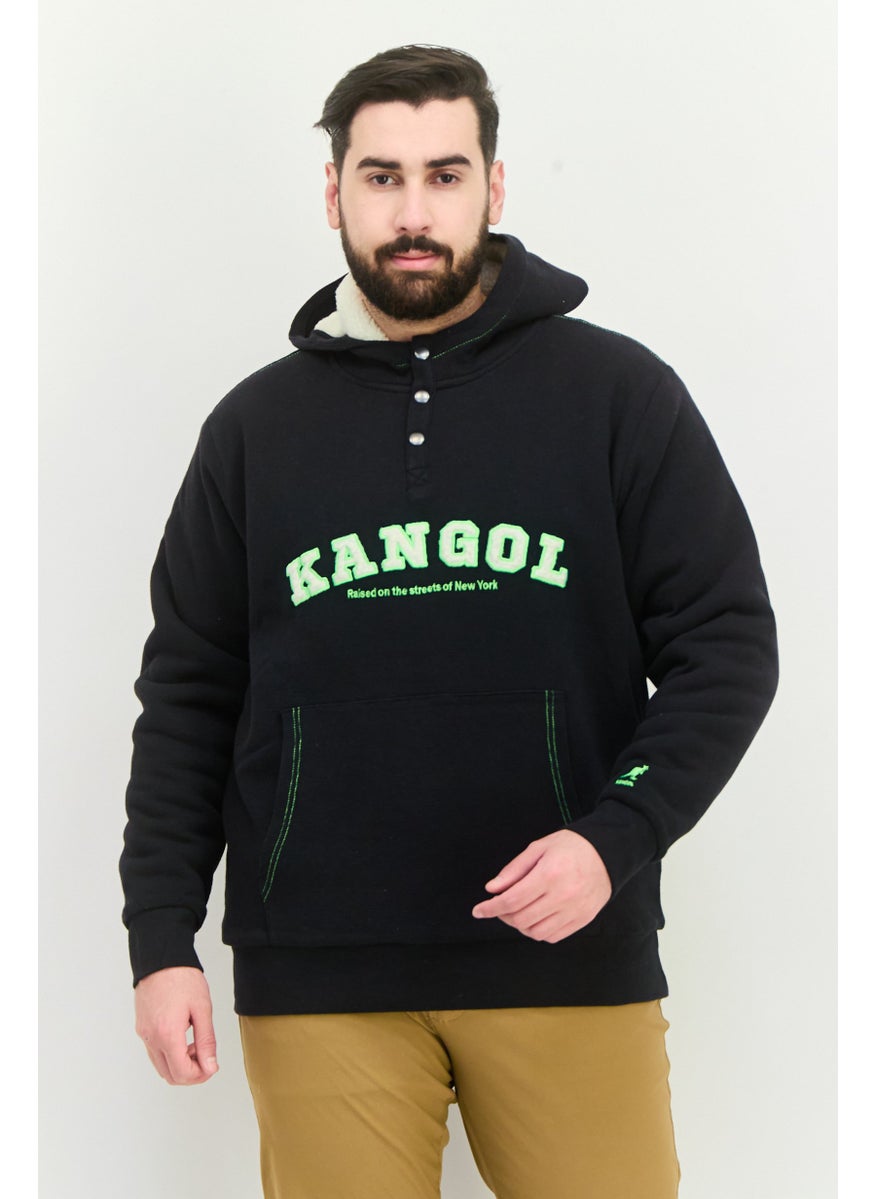 Men Embroidered Logo Long Sleeve Hoodie Black