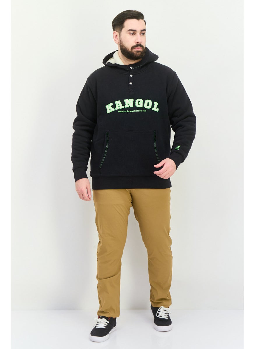 Men Embroidered Logo Long Sleeve Hoodie Black