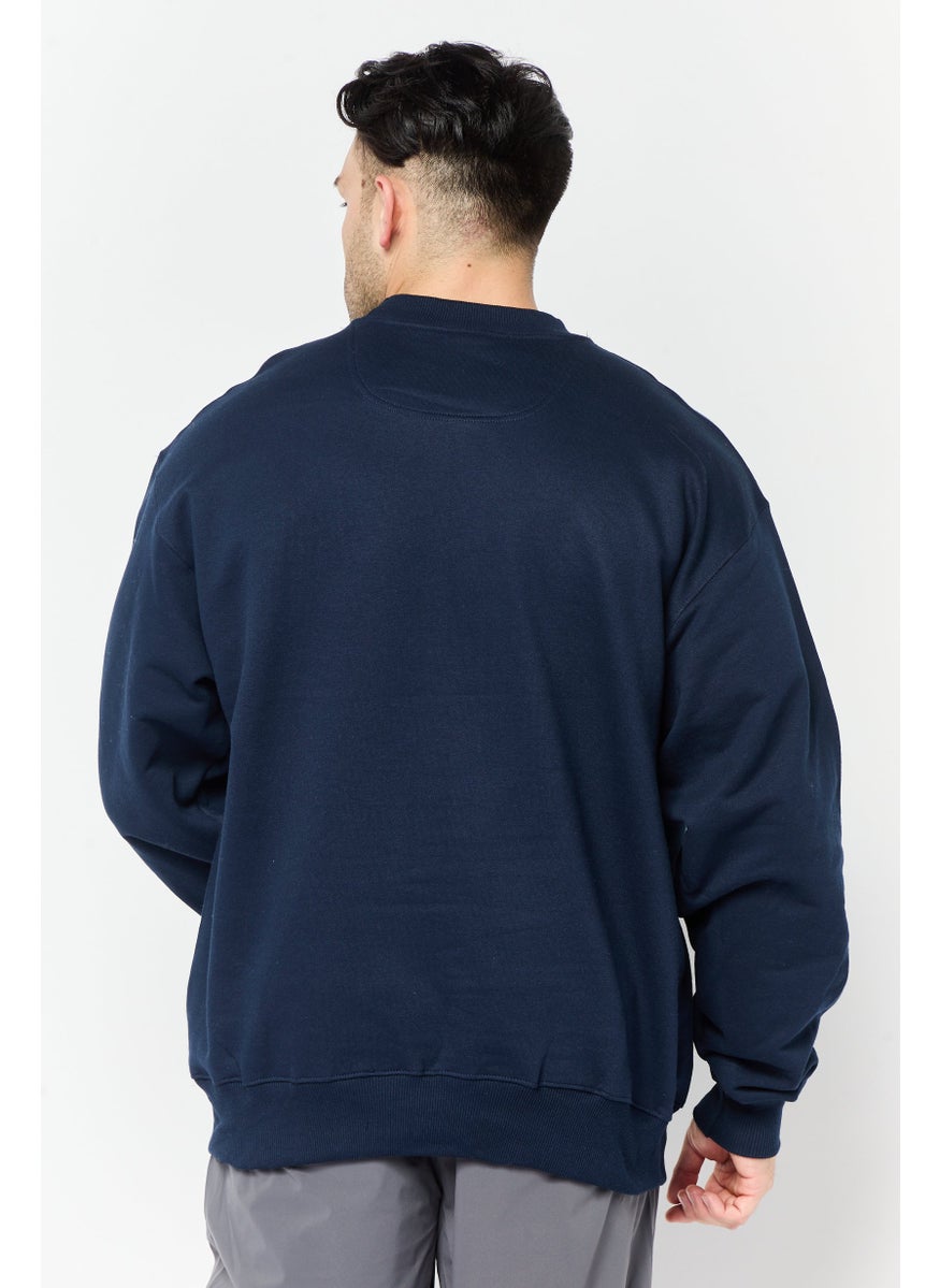 Men Sportswear Fit Long Sleeve outdoor Sweatshirts, Navy Blue