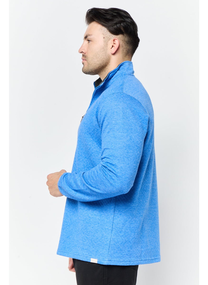 Men High Neck Heather Long Sleeve Sweatshirt, Blue