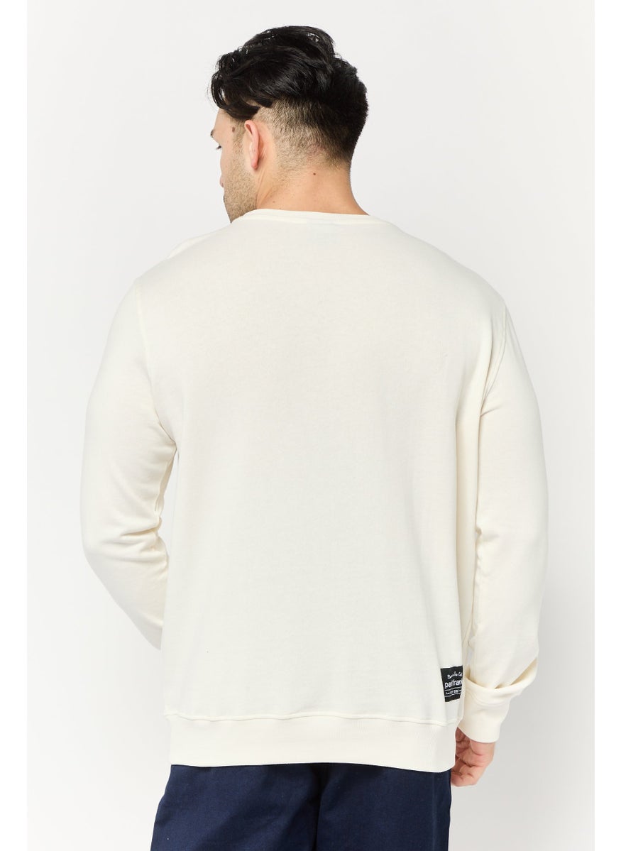 Men Crew Neck Printed Sweatshirts, Off White