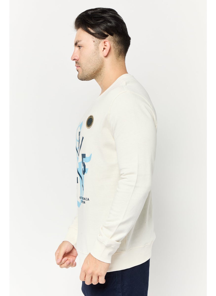 Men Crew Neck Printed Sweatshirts, Off White