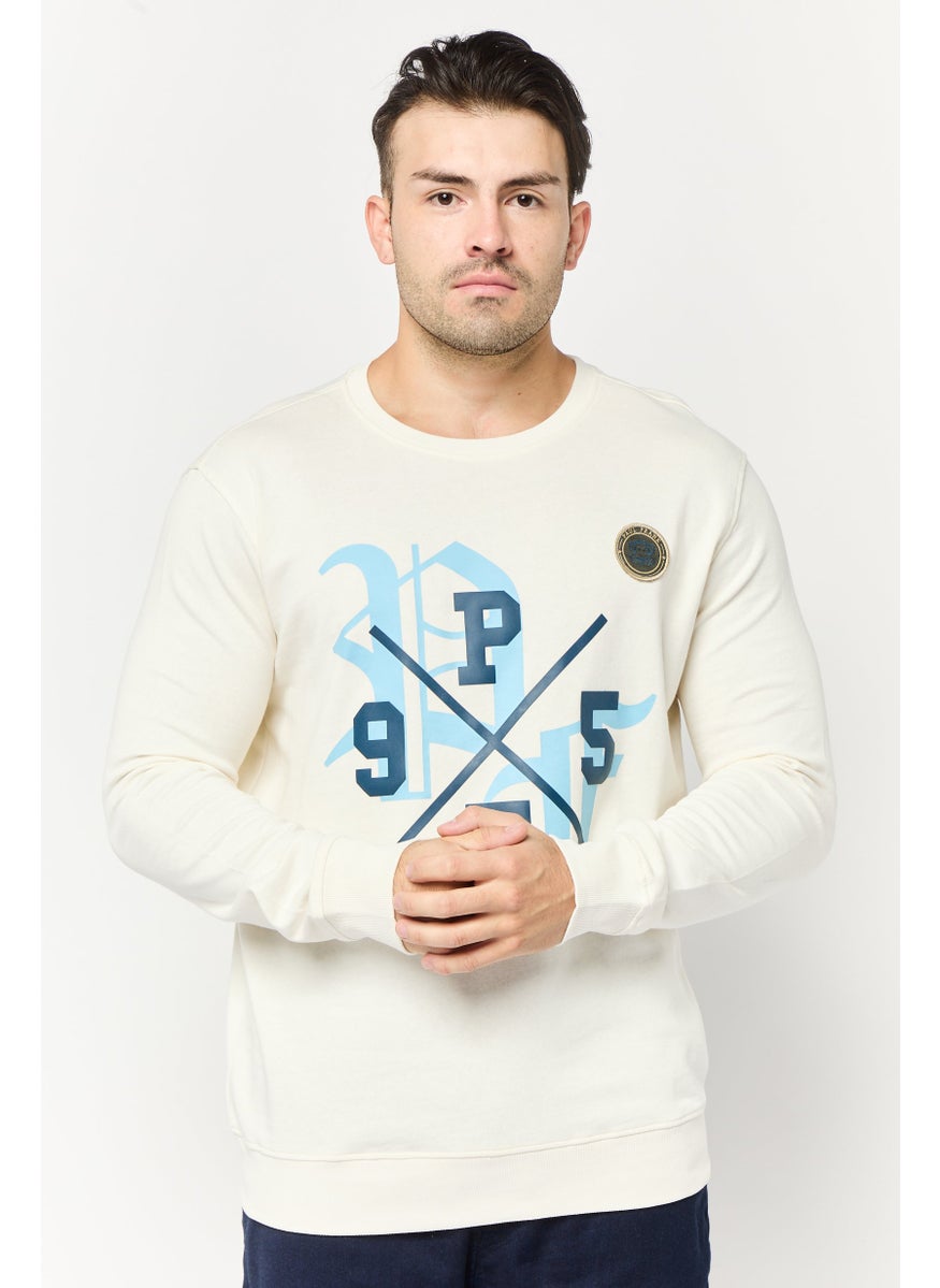 Men Crew Neck Printed Sweatshirts, Off White