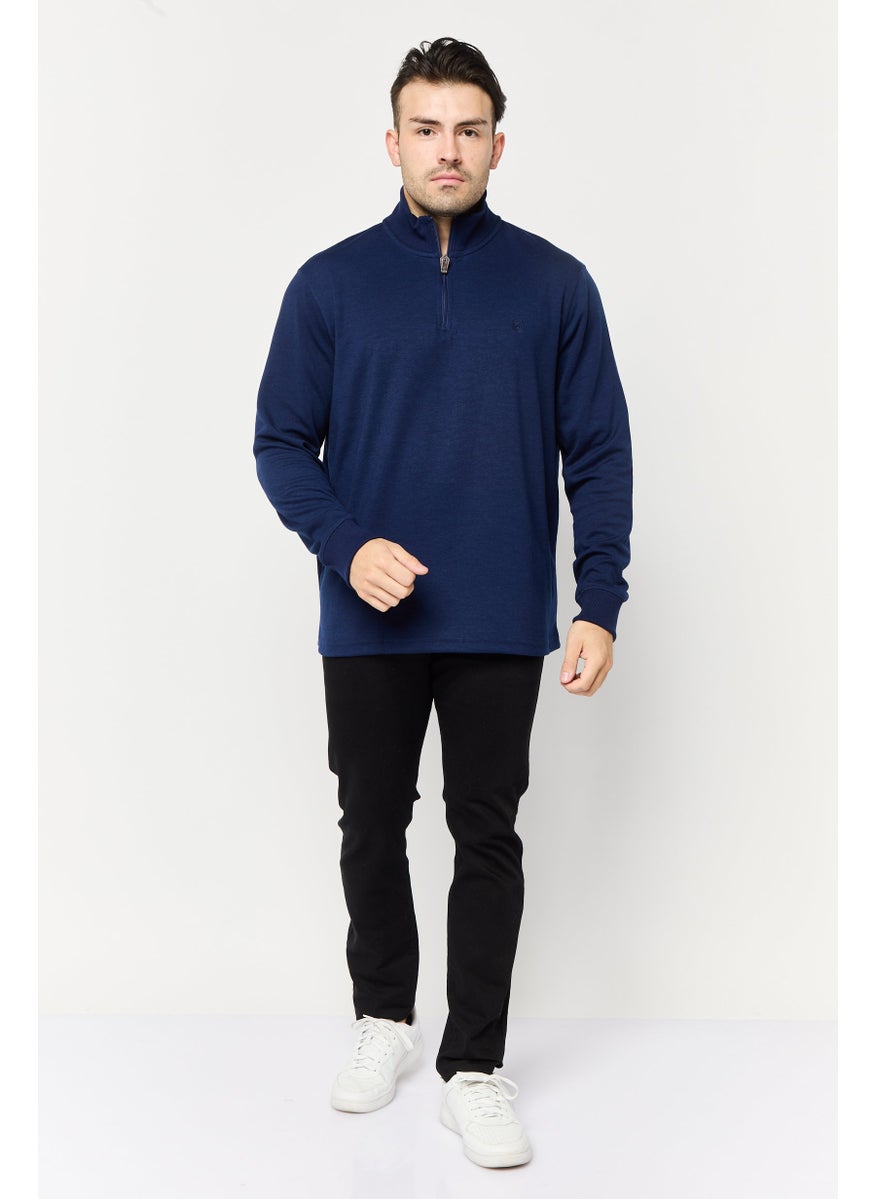 Men Mock Neck Embroidered Logo Sweatshirt, Navy