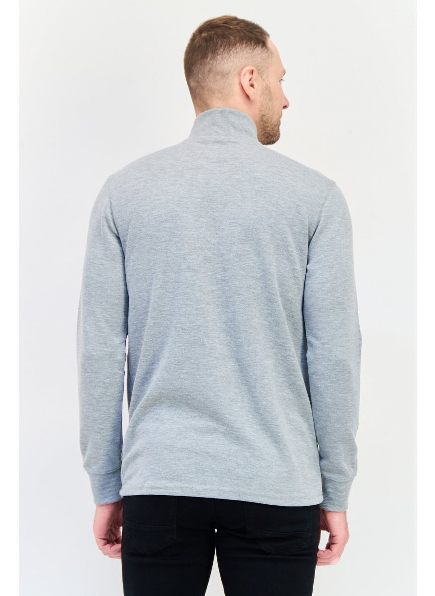 Men Mock Neck Embroidered Logo Sweatshirt, Grey