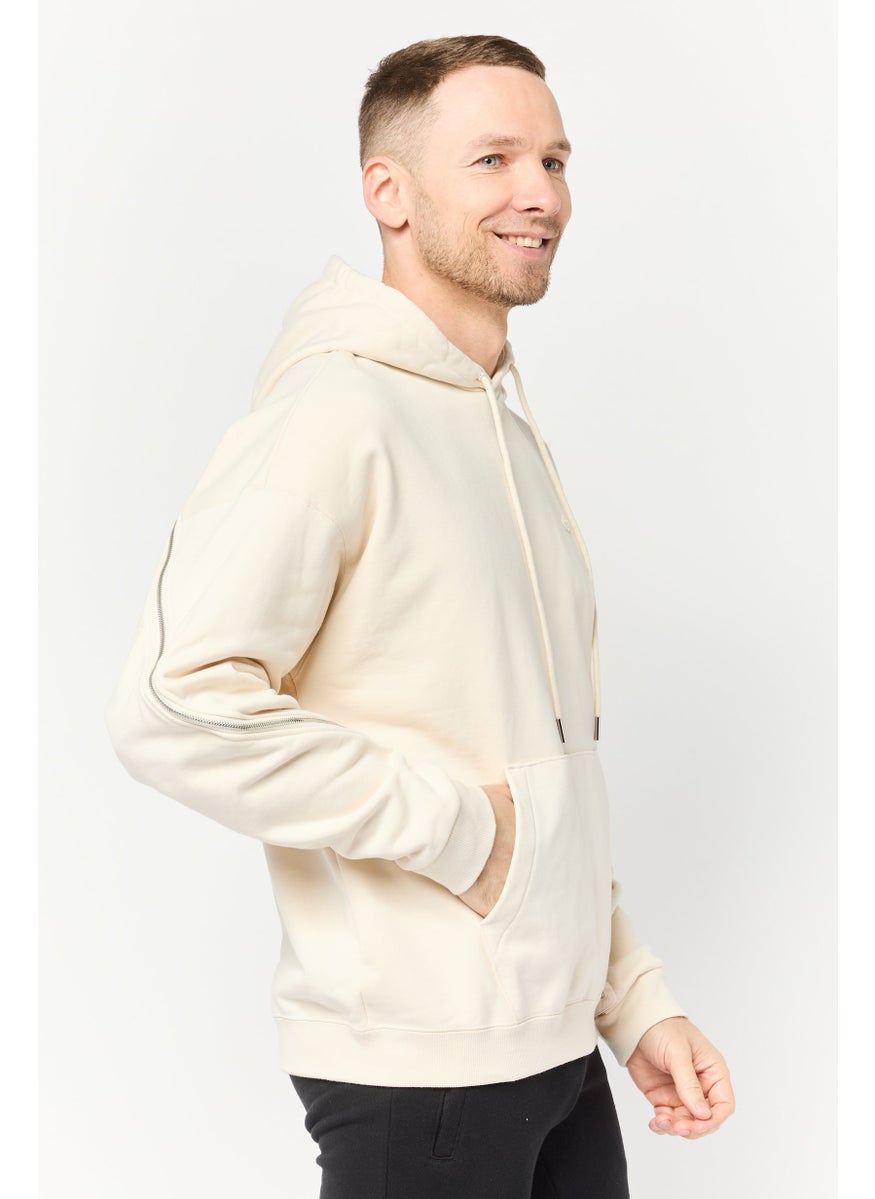 Men Sportswear Fit Long Sleeves Outdoor Hoodie, Cream