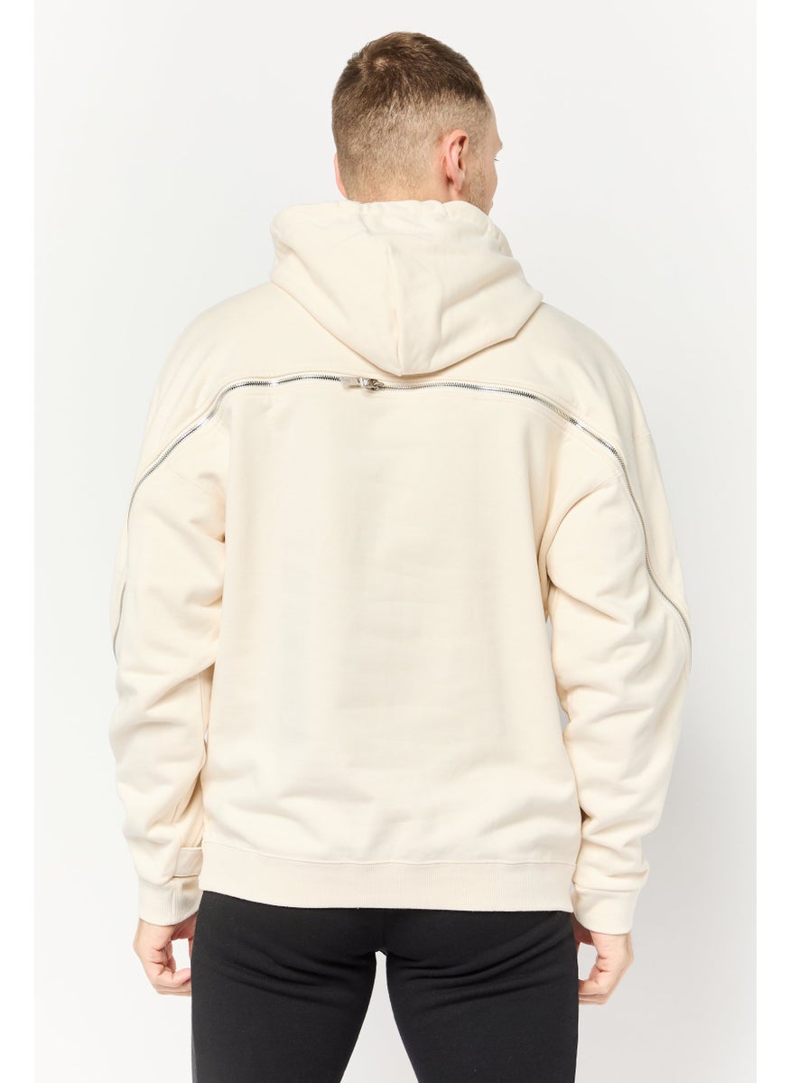 Men Sportswear Fit Long Sleeves Outdoor Hoodie, Cream