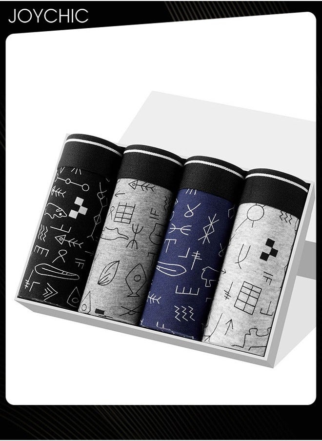 4 Pack of Graphic Printed Men’s Teenager Boys Cotton Panties Comfotable Soft Underwears Moisture Wicking Antibacterial Boxer Briefs