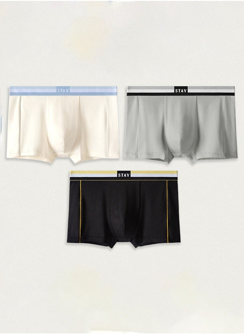 Set of 3 Men's Cotton Modal Boxer Shorts Breathable Soft Medium Waist Teenager Underwear Summer High Stretch Seamless Briefs Multicolour