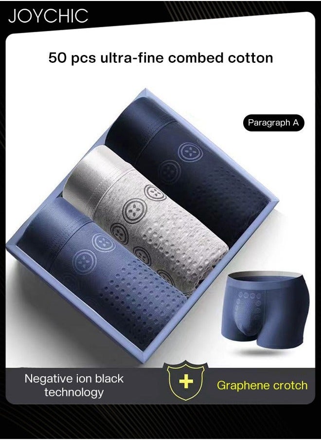 3-Piece Men's Spring Summer Autumn Winter High Stretch Seamless Underwear Set Cotton Breathable Antibacterial Teenager Boxer Briefs Multicolour
