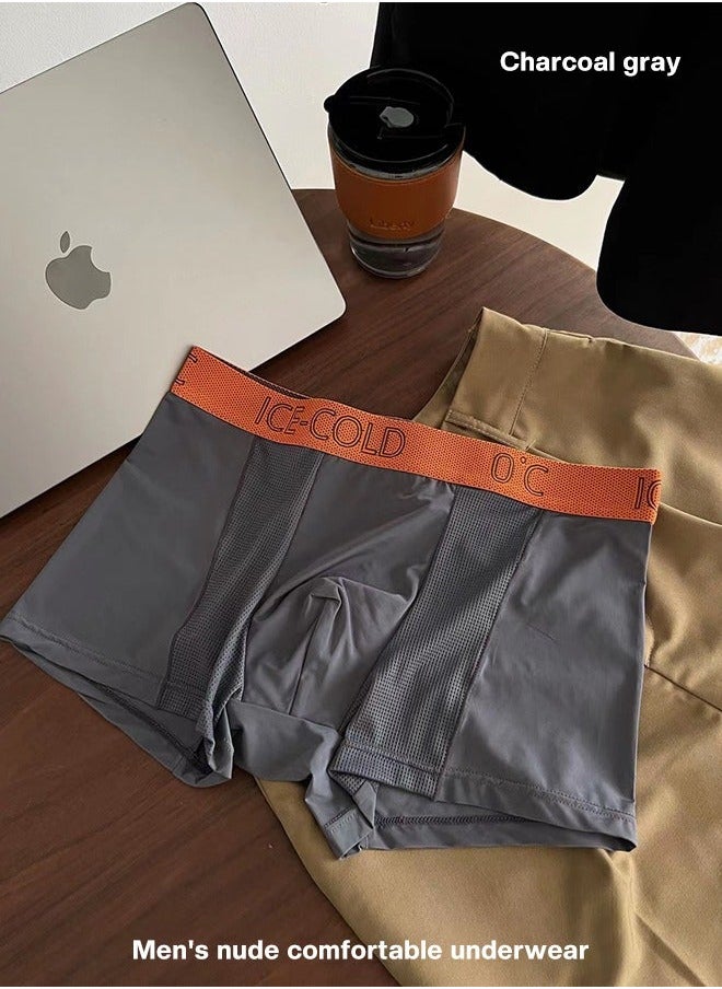 3-Piece Ice Silk Medium Waist Panties Breathable Quick-drying Men’s Teenager Boys Boxer Brief Antibacterial Underwear Set Blue+Black+Dark Grey