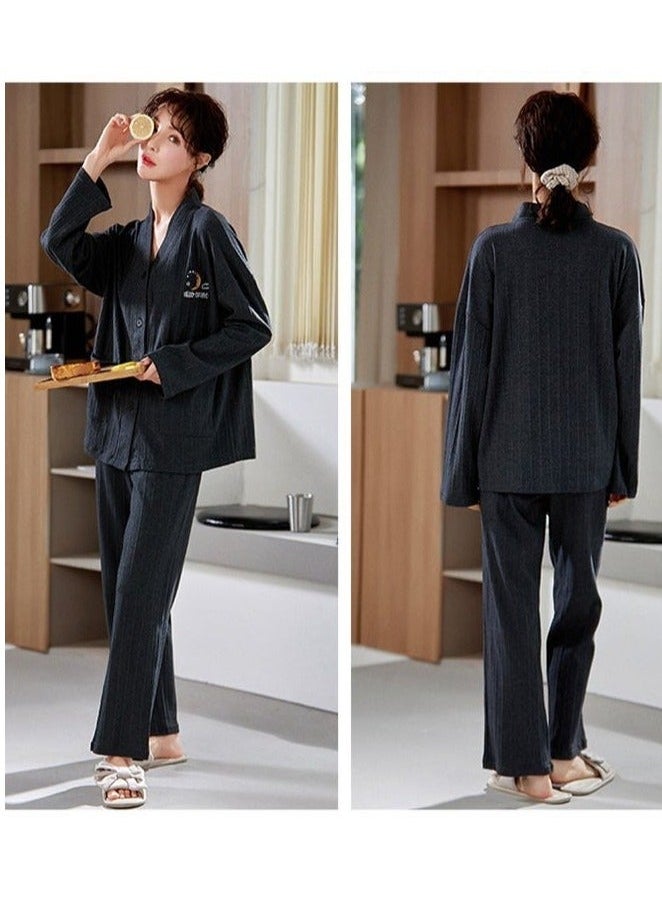 Couple Pajamas Set Long Sleeves Sleepwear for Men and Women Cute Plus Size Loungewear Spring Autumn Home Clothes Gift Boyfriend Girlfriend Husband Wife