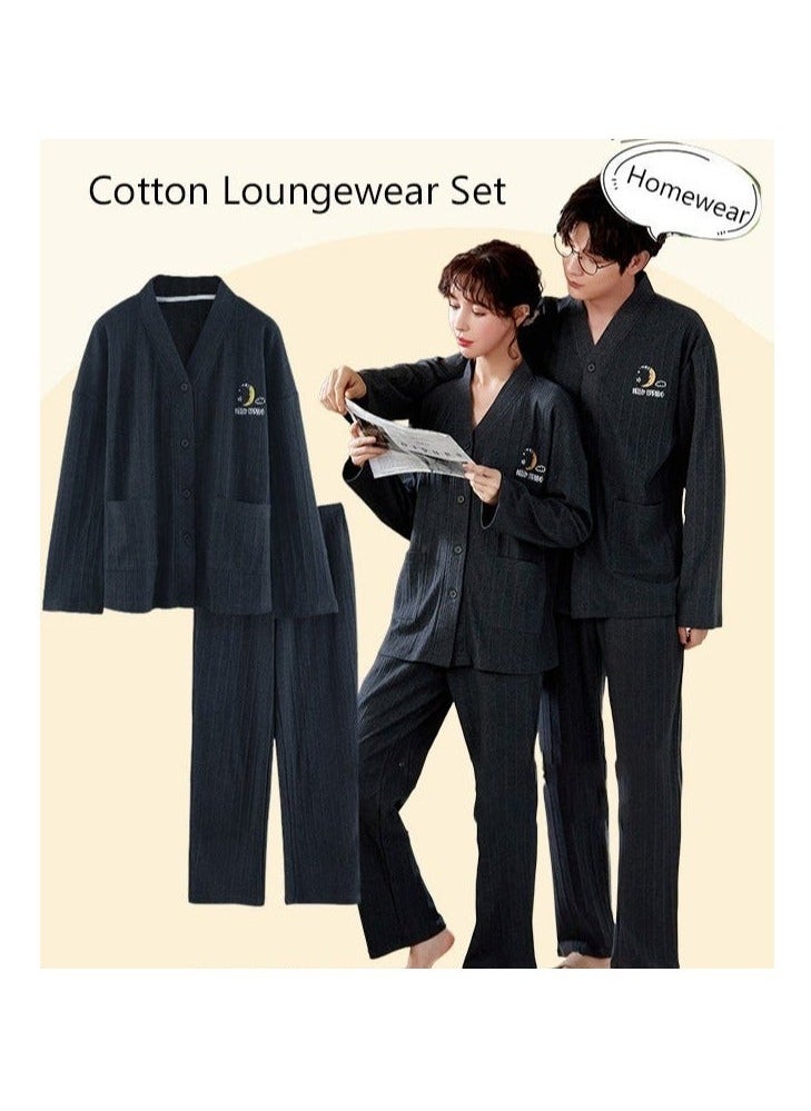 Couple Pajamas Set Long Sleeves Sleepwear for Men and Women Cute Plus Size Loungewear Spring Autumn Home Clothes Gift Boyfriend Girlfriend Husband Wife