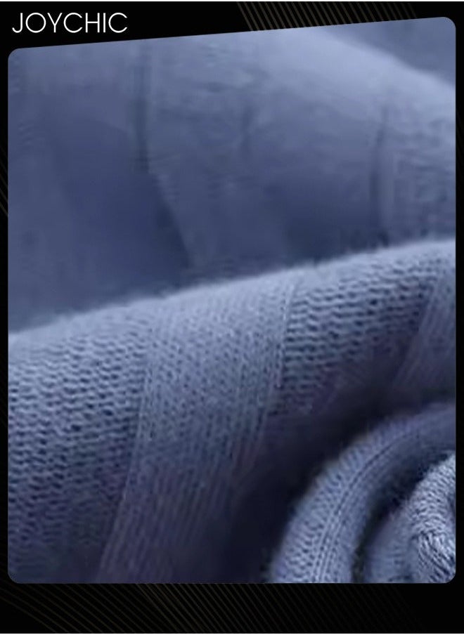 Mens Leisure Sleepwear Spring and Autumn Short Sleeved Long Pants Knitted Cotton Pajamas Set Comfty Breathable Pullover Home Wear Blue