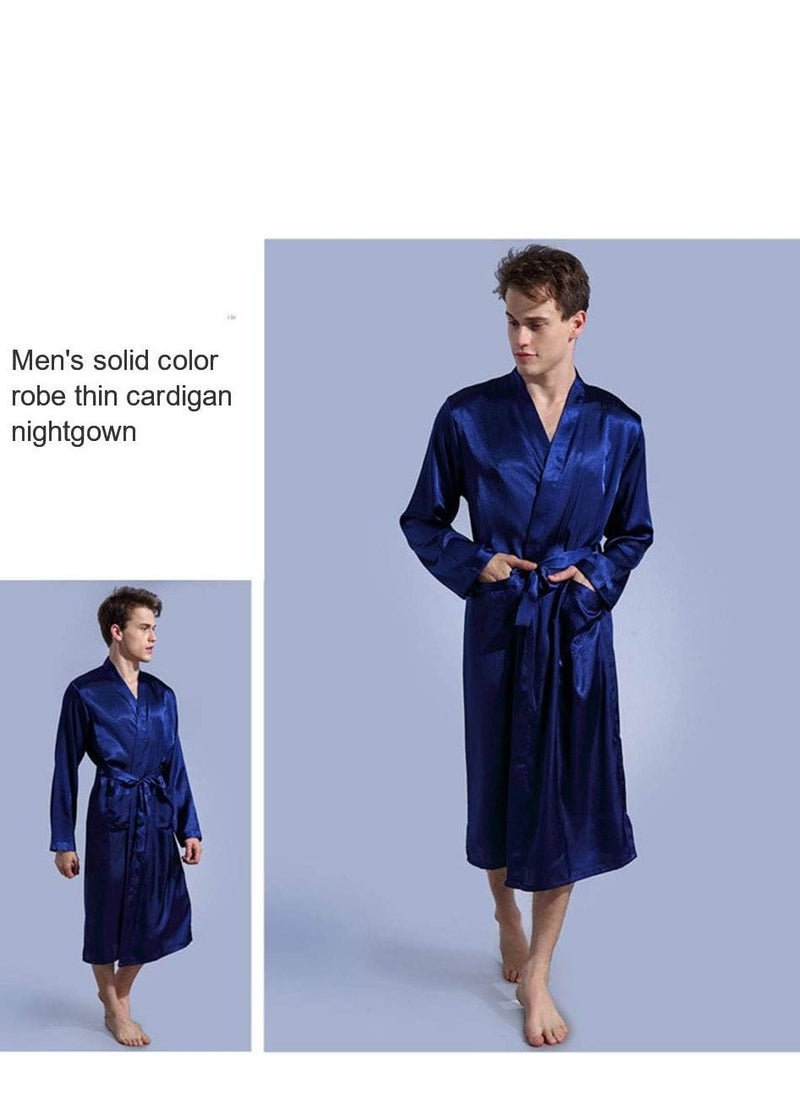 Solid Belted Night Robe Dark Blue