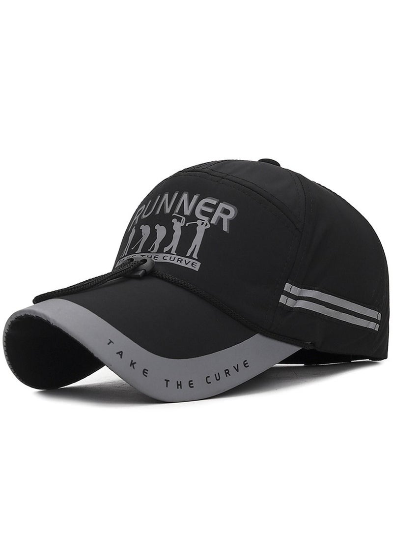 Men's Baseball Cap Spring Autumn Casual Adjustable Quick-drying Breathable Anti-UV Youth Hat Suitable for Outdoor Sports and Mountain Climbing Black