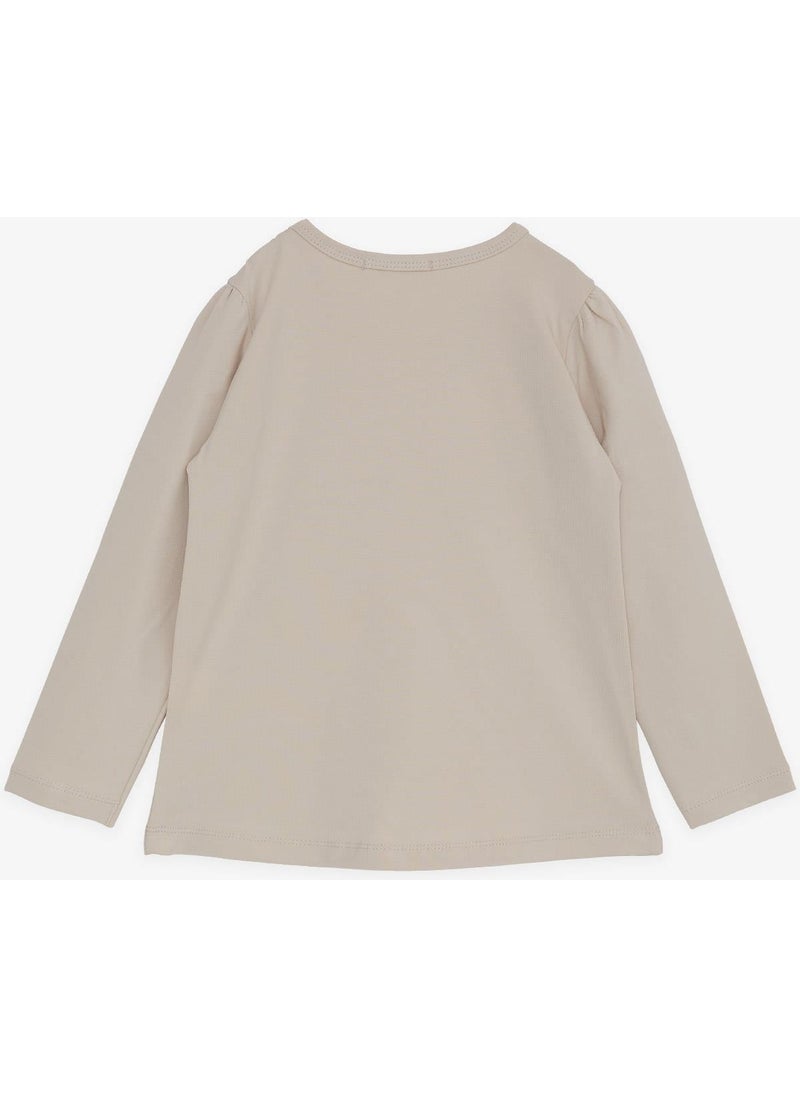 Girl's Long Sleeve T-Shirt Cute Deers Printed 2-6 Years, Beige