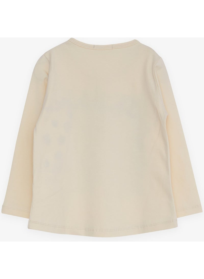 Girls' Long Sleeve T-Shirt Sequin Girl Printed Cream (3-8 Years)