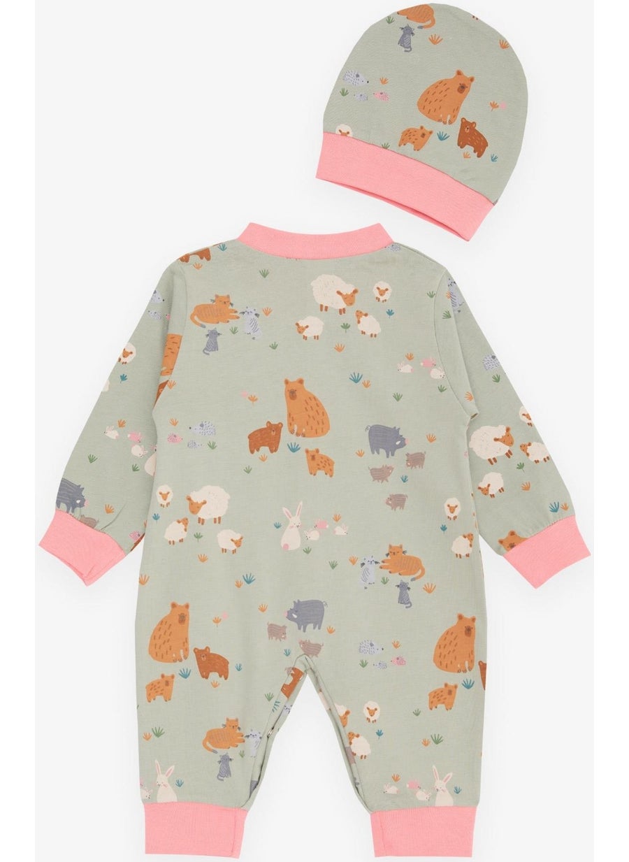 Baby Girl Jumpsuit, Spring Themed Animal Pattern, 0-3 Months-6 Months, Mint Green