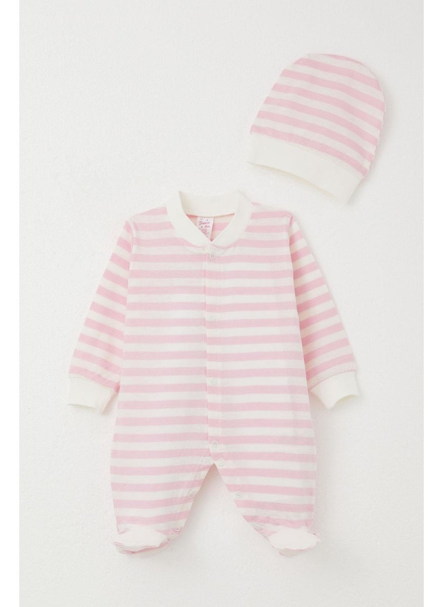 Baby Girl Booties Striped Jumpsuit 0-6 Months, Pink