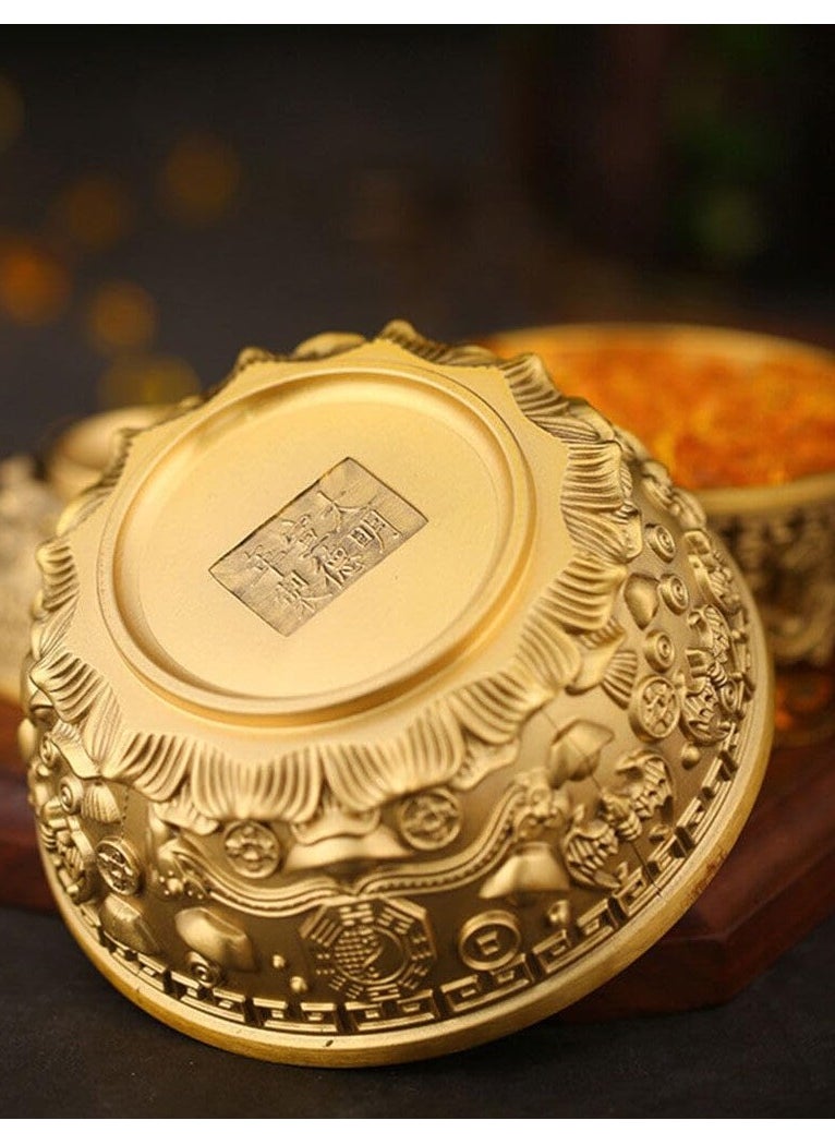 Brass Treasure Bowl, Gold Decor Home Decor Candy Bowl Treasure Basin Money Fortune Basin Treasure Bowl Chinese Fortune Bowl Desktop Decoration Home Supply Office Chinese Style Household Products