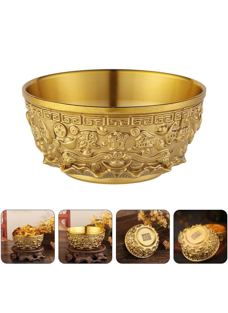 Brass Treasure Bowl, Gold Decor Home Decor Candy Bowl Treasure Basin Money Fortune Basin Treasure Bowl Chinese Fortune Bowl Desktop Decoration Home Supply Office Chinese Style Household Products