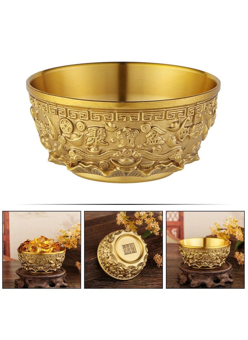 Brass Treasure Bowl, Gold Decor Home Decor Candy Bowl Treasure Basin Money Fortune Basin Treasure Bowl Chinese Fortune Bowl Desktop Decoration Home Supply Office Chinese Style Household Products