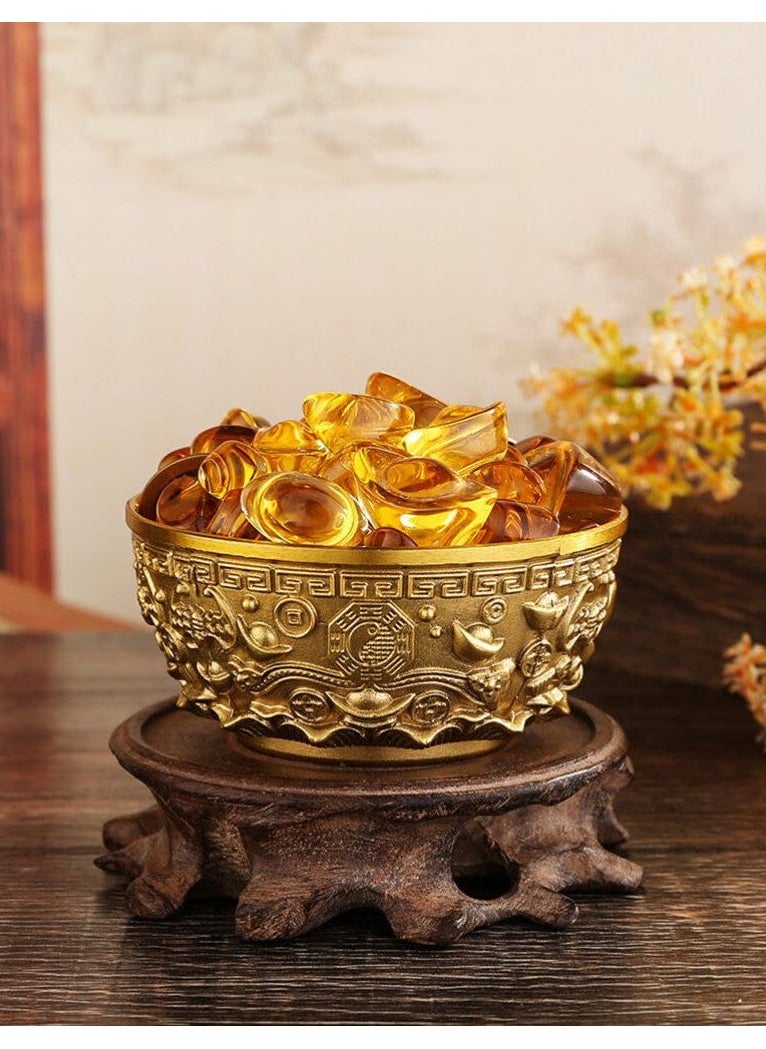 Brass Treasure Bowl, Gold Decor Home Decor Candy Bowl Treasure Basin Money Fortune Basin Treasure Bowl Chinese Fortune Bowl Desktop Decoration Home Supply Office Chinese Style Household Products