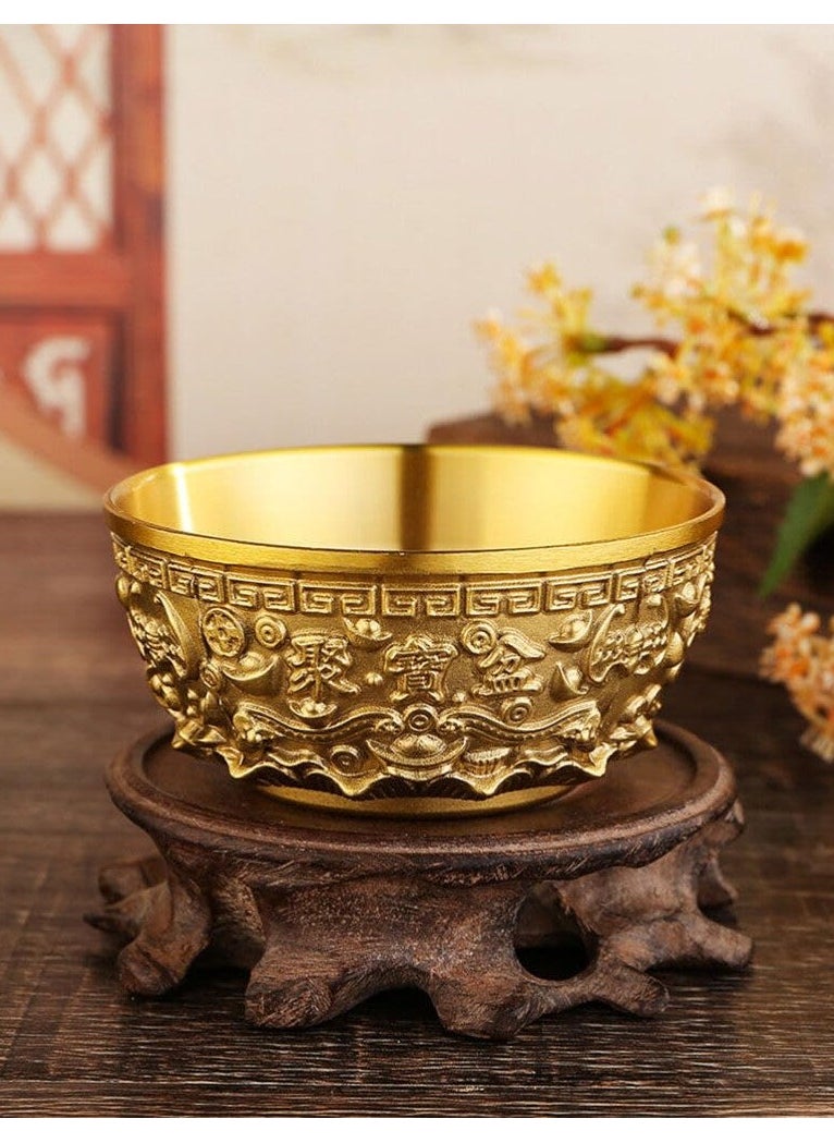 Brass Treasure Bowl, Gold Decor Home Decor Candy Bowl Treasure Basin Money Fortune Basin Treasure Bowl Chinese Fortune Bowl Desktop Decoration Home Supply Office Chinese Style Household Products