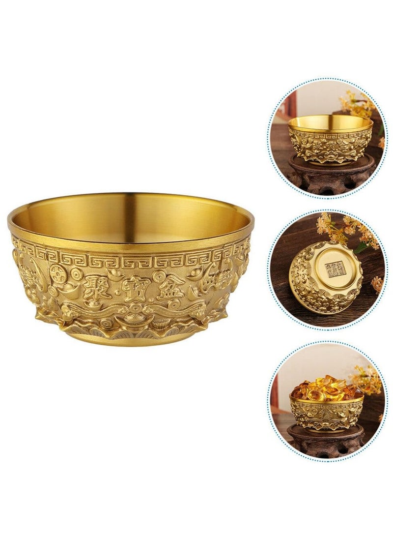 Brass Treasure Bowl, Gold Decor Home Decor Candy Bowl Treasure Basin Money Fortune Basin Treasure Bowl Chinese Fortune Bowl Desktop Decoration Home Supply Office Chinese Style Household Products
