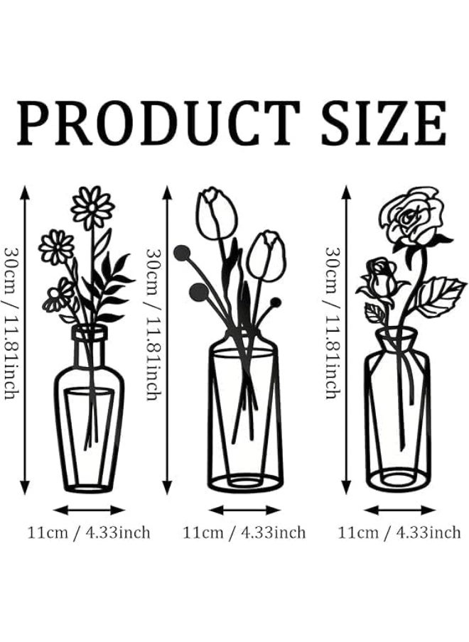 Horoof Home® Modern Minimalist Black Acrylic Flower Vase Wall Art – Elegant Home Decor for Living Room, Bedroom, and Office