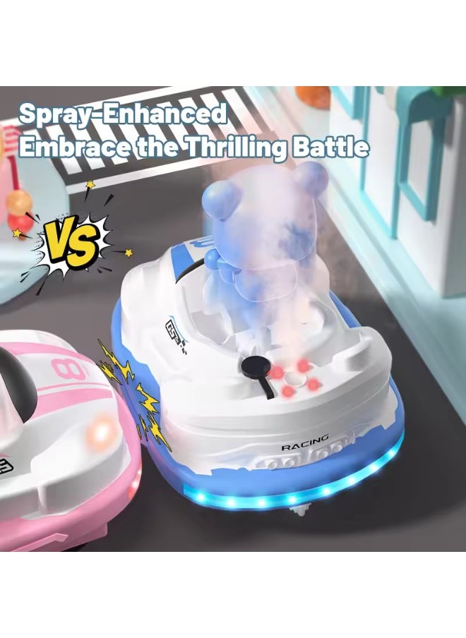 2-Pack Remote Control Battle Bumper Car Toys for Kids – Parent-Child Interactive Set with Spray, Lights, Music, and Ejecting Robot Function – Gift for Boys and Girls Age 3+ (Pink + Blue)